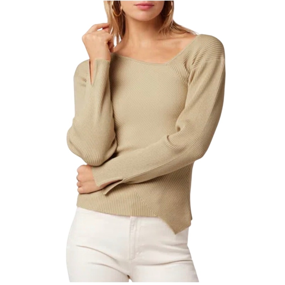 NWT Joe's Jeans Shelby Cross Front Wool Sweater In Tan Women XL Minimalist